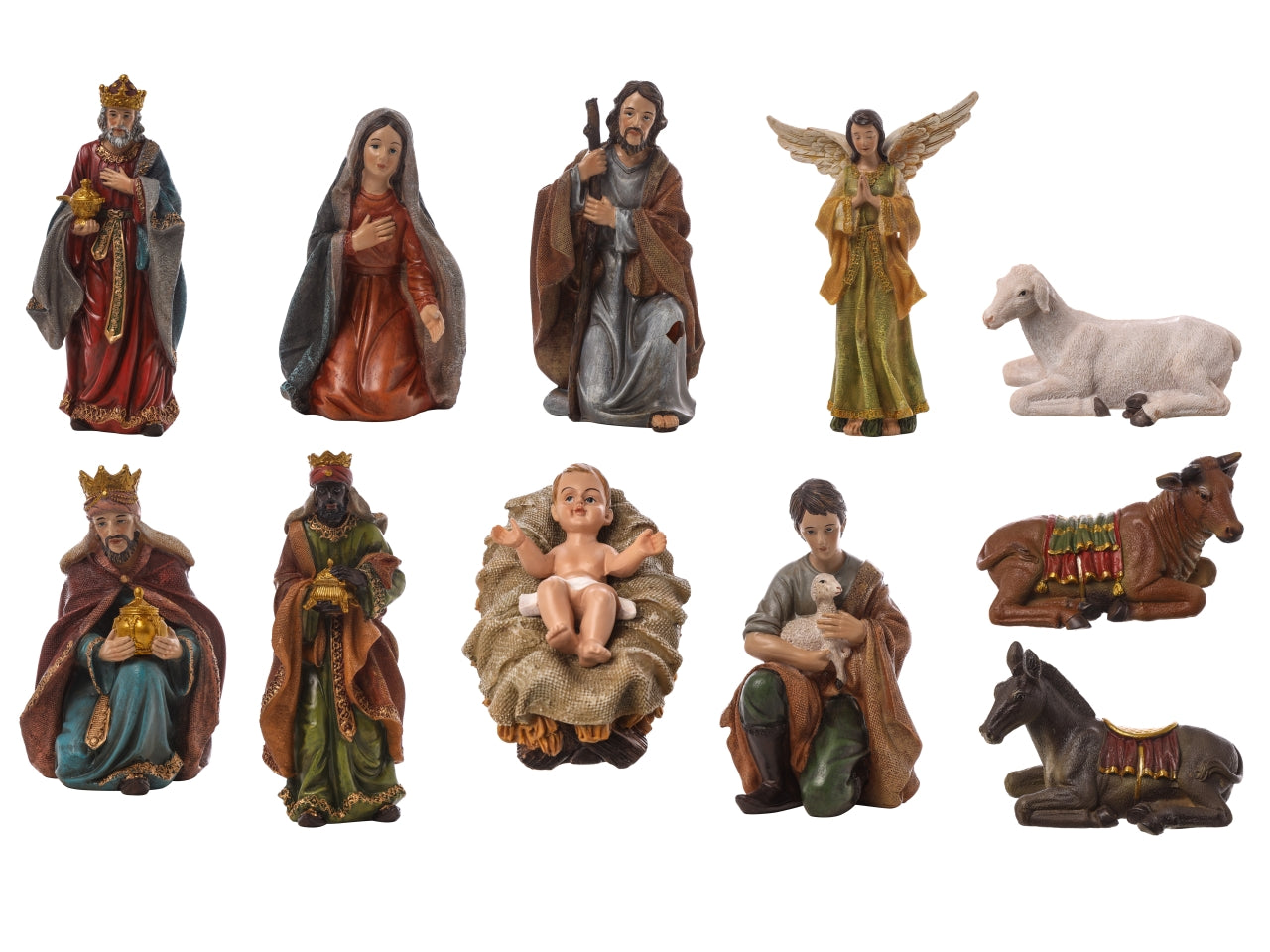 Nativita' resina 30cm 11 pezzi colorata