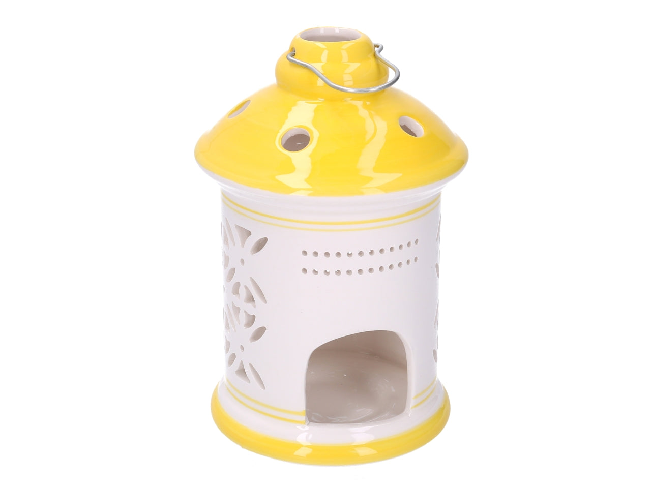 Lanterna in ceramica gialla tonda D.11,5Xh.17,5cm