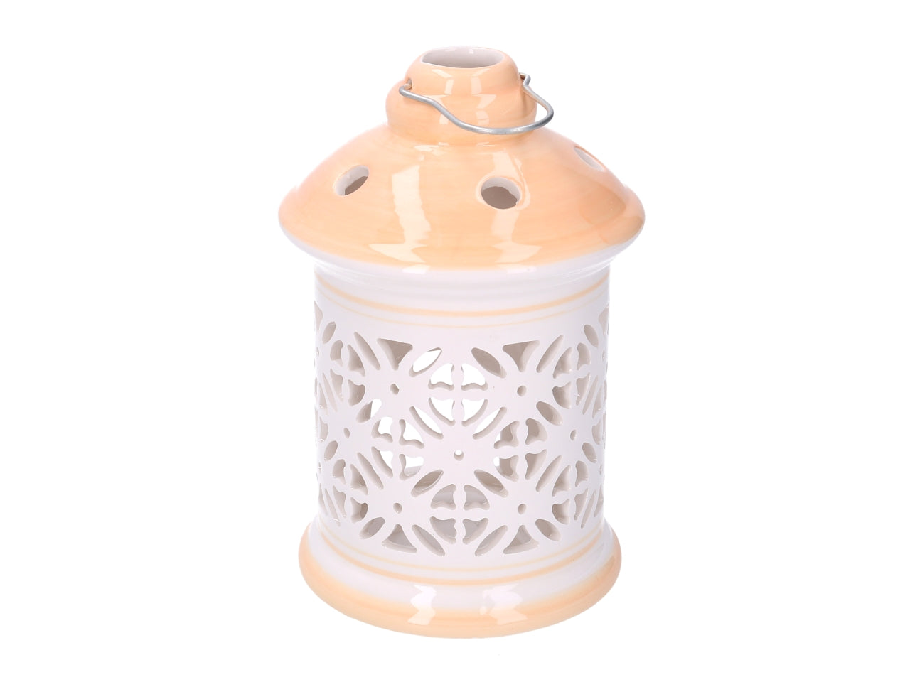 Lanterna in ceramica arancione tonda d.11,5xh.17,5cm