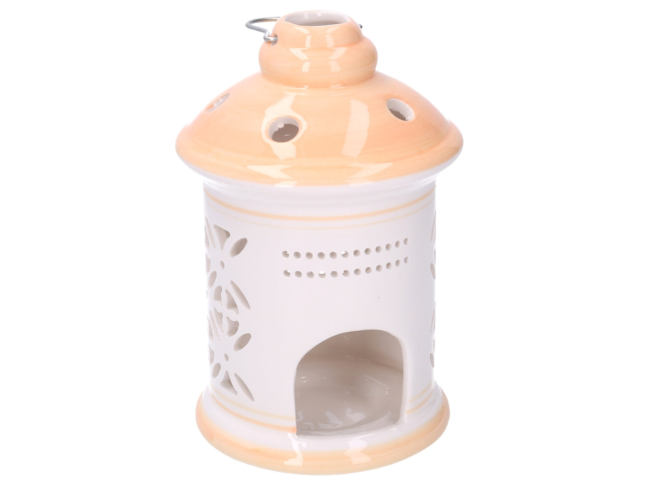 Lanterna in ceramica arancione tonda d.11,5xh.17,5cm