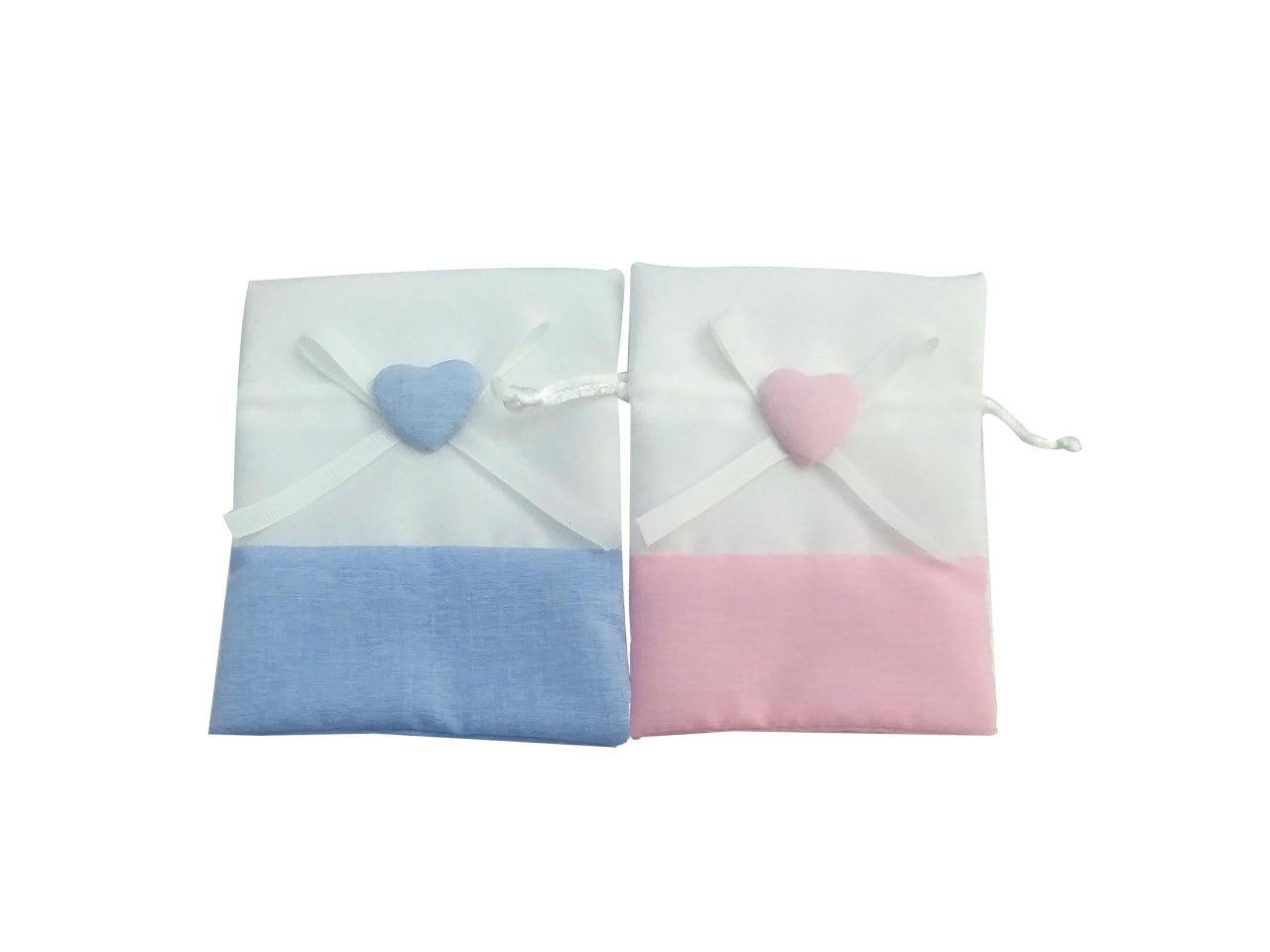 Sacchetto in tessuto bianco azzurro rosa 10x13cm 2 assortiti