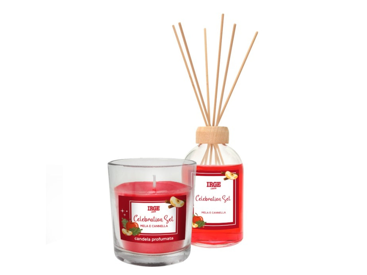 Candela 100gr e diffusore con bacchette 100ml mela e cannella