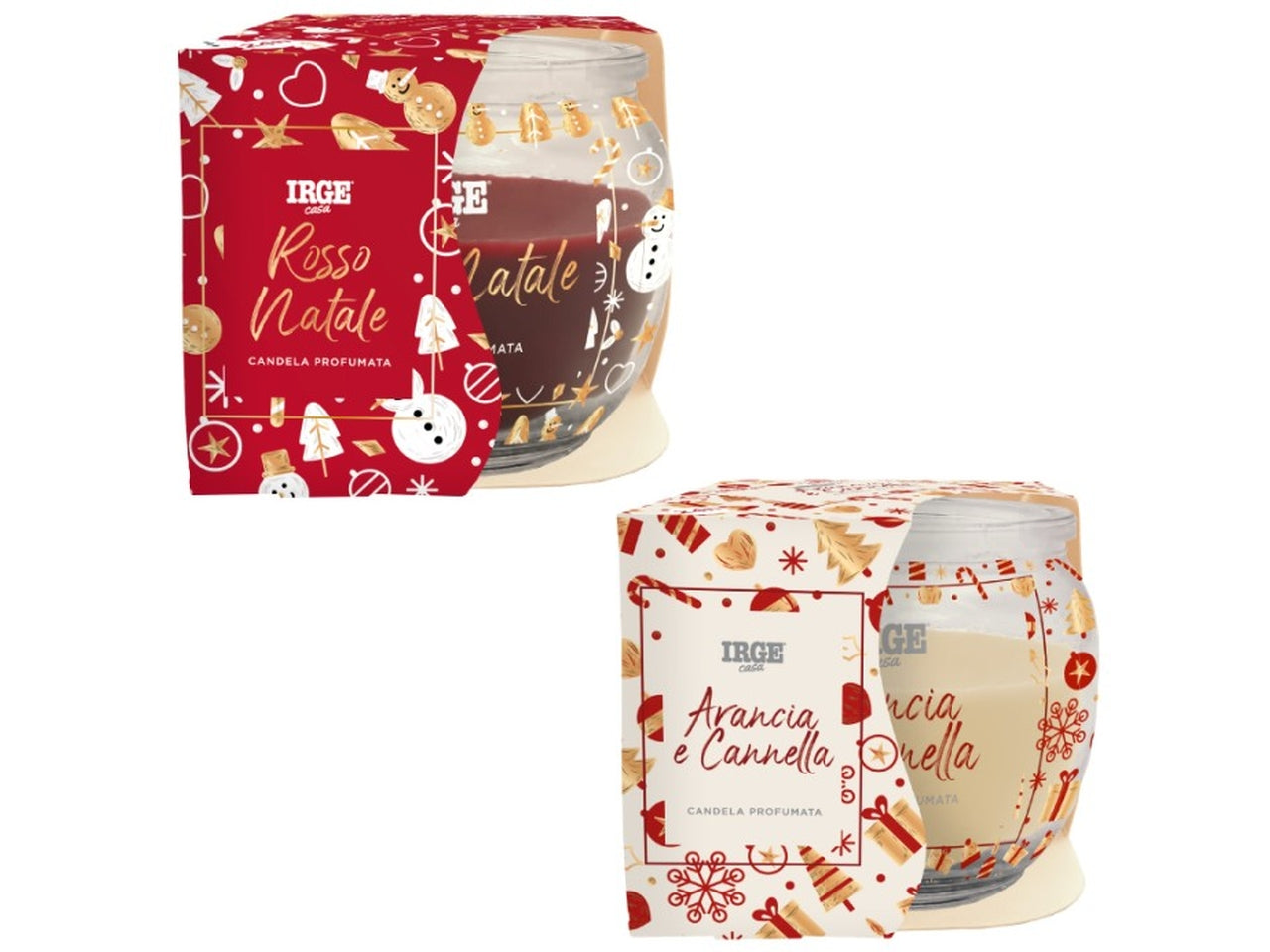 Candela in vasetto di vetro 70gr profumazioni assortite, arancia e cannella e rosso natale