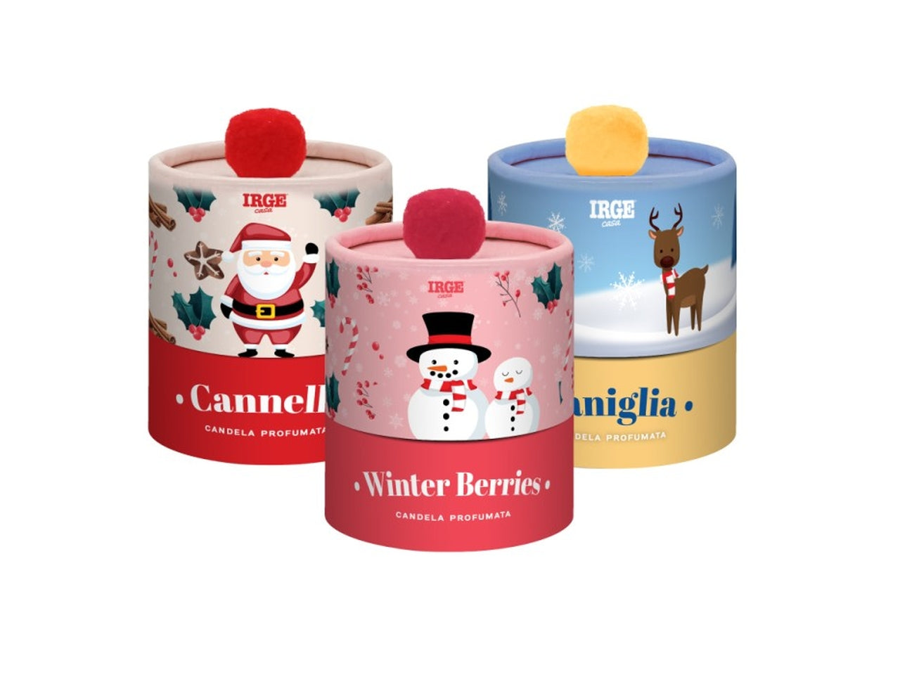 Candela pon pon in vasetto di vetro 100gr profumazioni assortite, cannella, winter berries e vaniglia