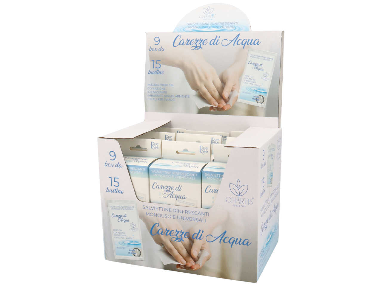 Salviettine monouso rinfrescanti acqua pura la confezione contiene 15 pezzi