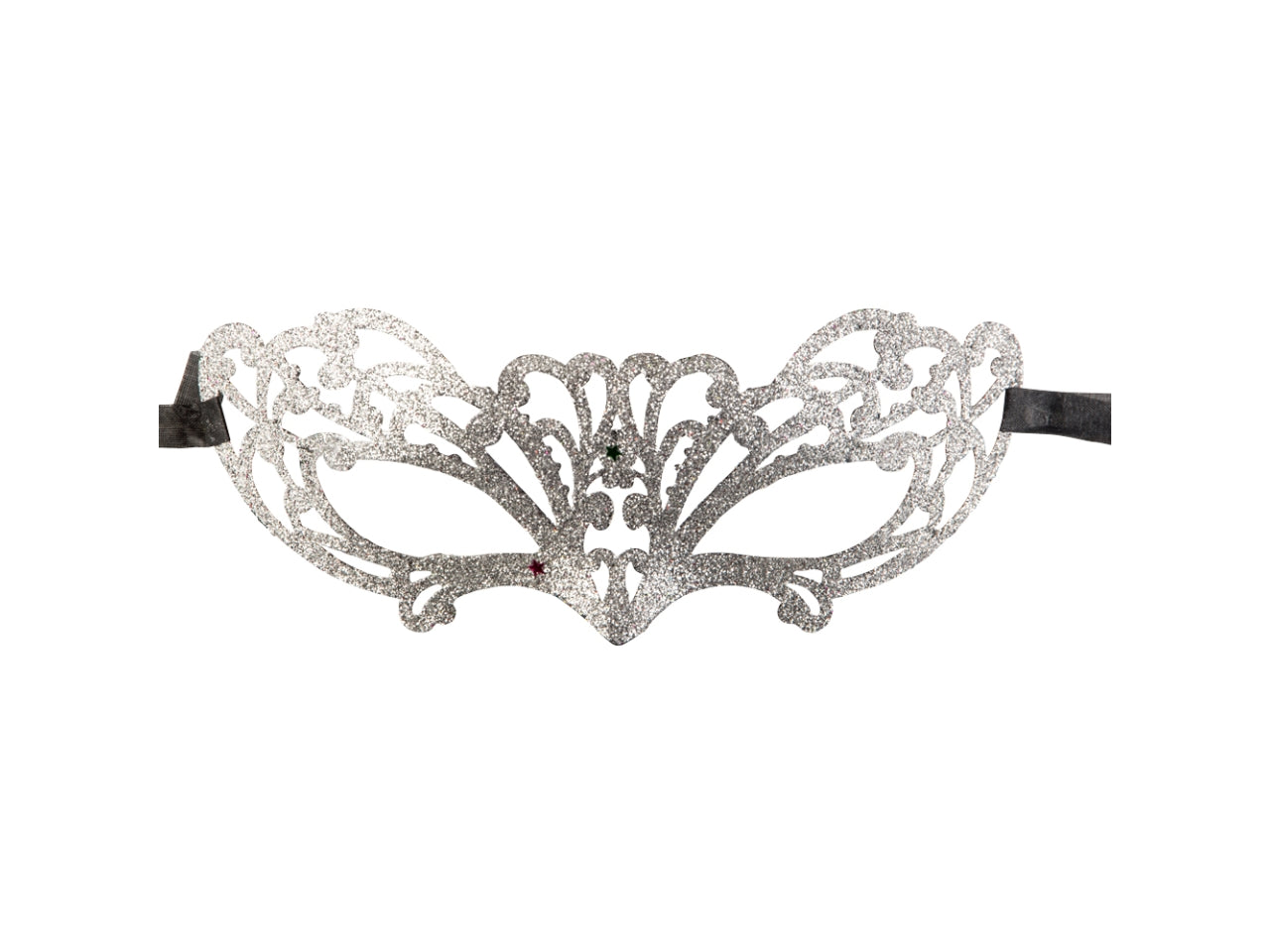 Maschera in plastica intagliata con glitter argento