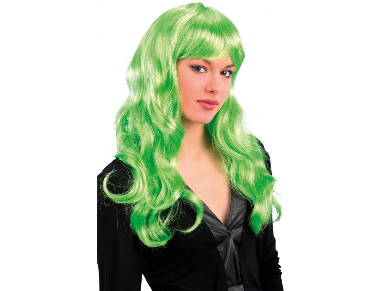 Parrucca lunga mossa con frangia verde fluo
