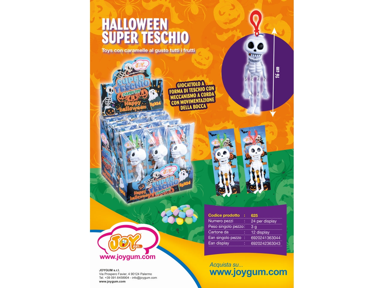 Super teschio 16cm con caramelle al gusto tutti frutta