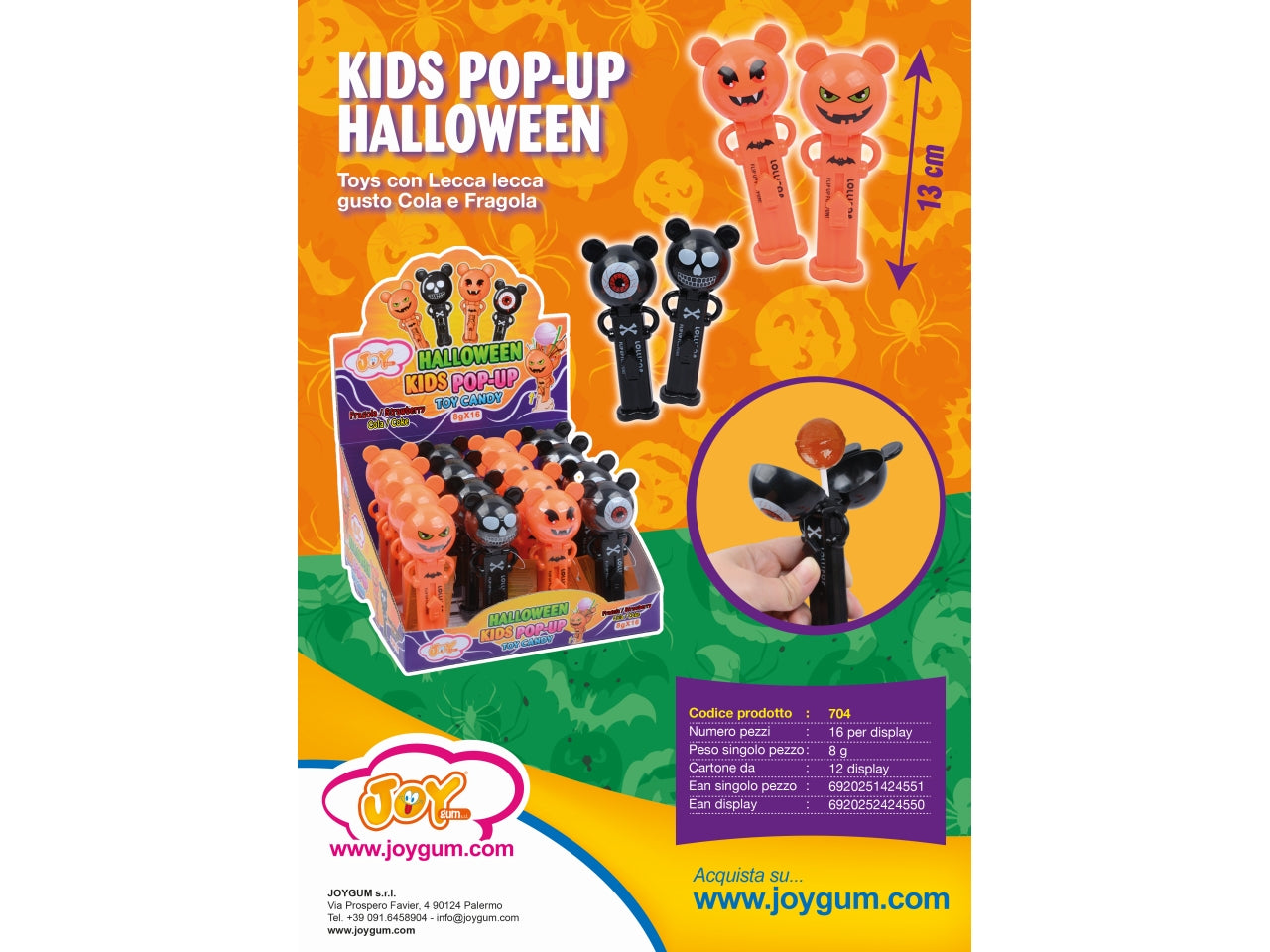 kids pop-up halloween 13cm con lecca lecca gusto cola e fragola