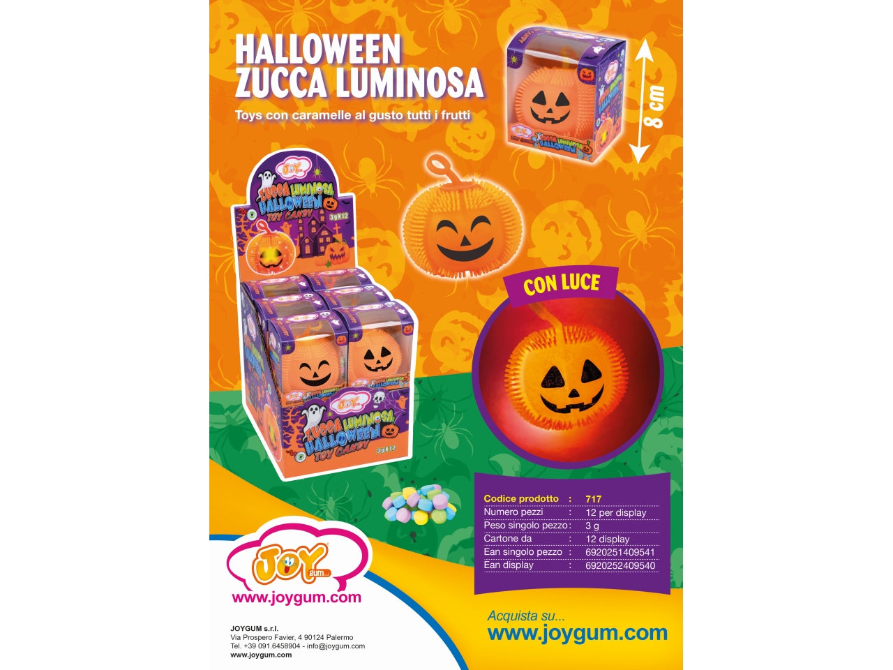 Zucca luminosa con caramelle al gusto tutti frutti