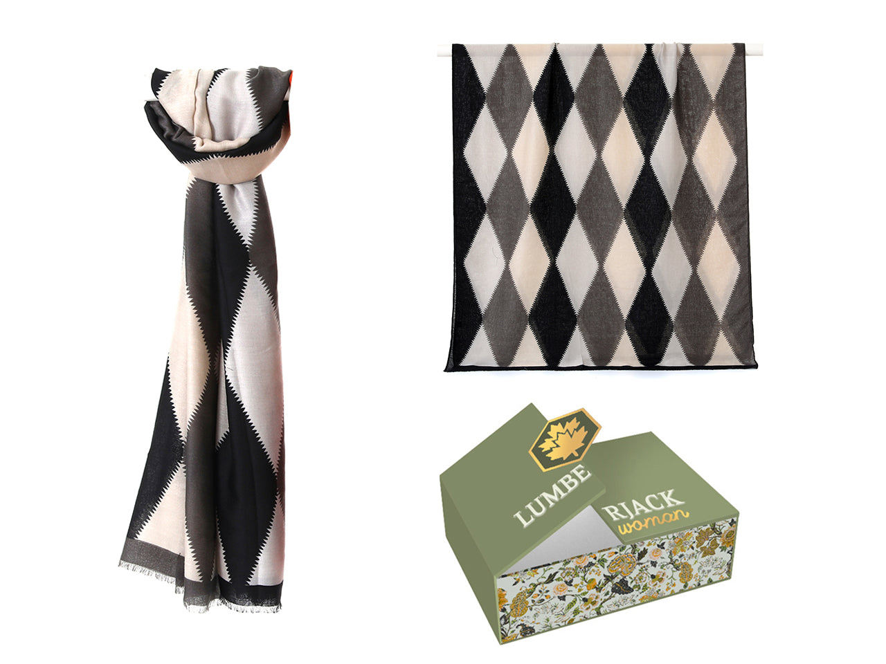 Lumberjack sciarpa 180x90cm 100% cotone/viscosa a rombi nero