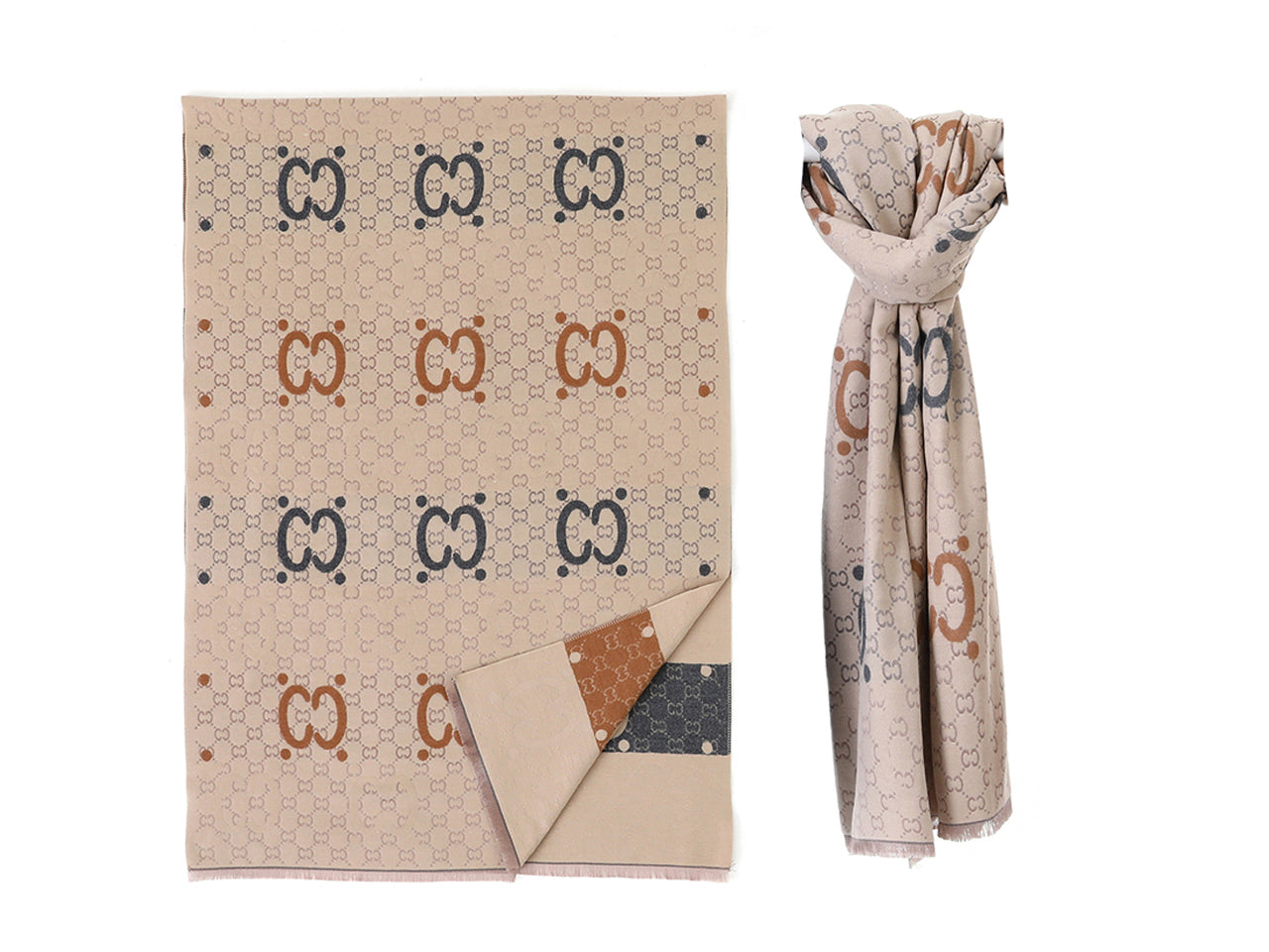 Lumberjack sciarpa 18x66cm 50% cotone /viscosa, 35% lana e 15% chashmere a fantasia base avorio