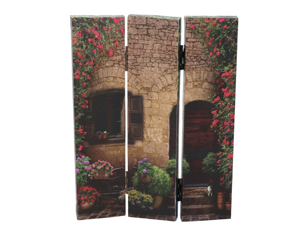 Paravento stampa 3 ante scalinata con fiori 120,6x2,5xh.180cm