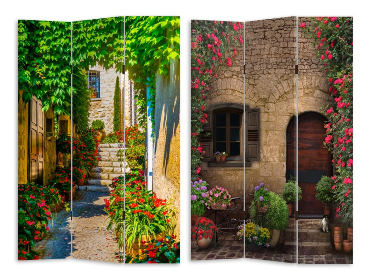 Paravento stampa 3 ante scalinata con fiori 120,6x2,5xh.180cm