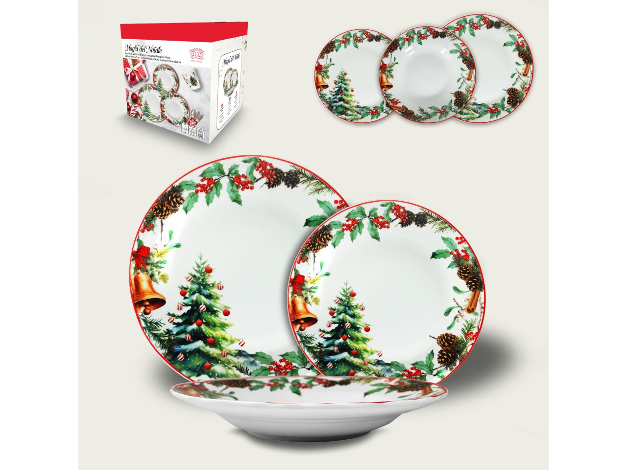 Servizio piatti natalizio 18 pezzi in ceramica