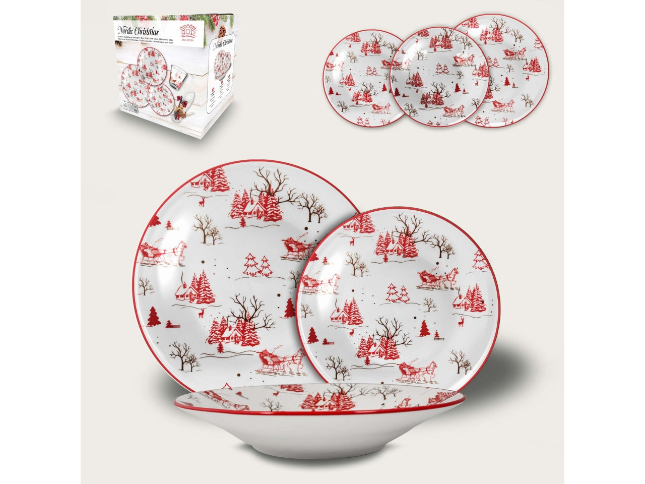 Servizio piatti natalizio 18 pezzi in ceramica