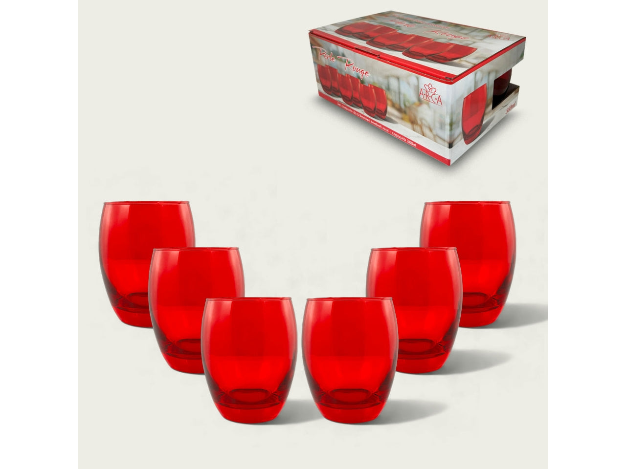 Bicchieri in vetro bombati 35cl rossi in confezione da 6 pezzi