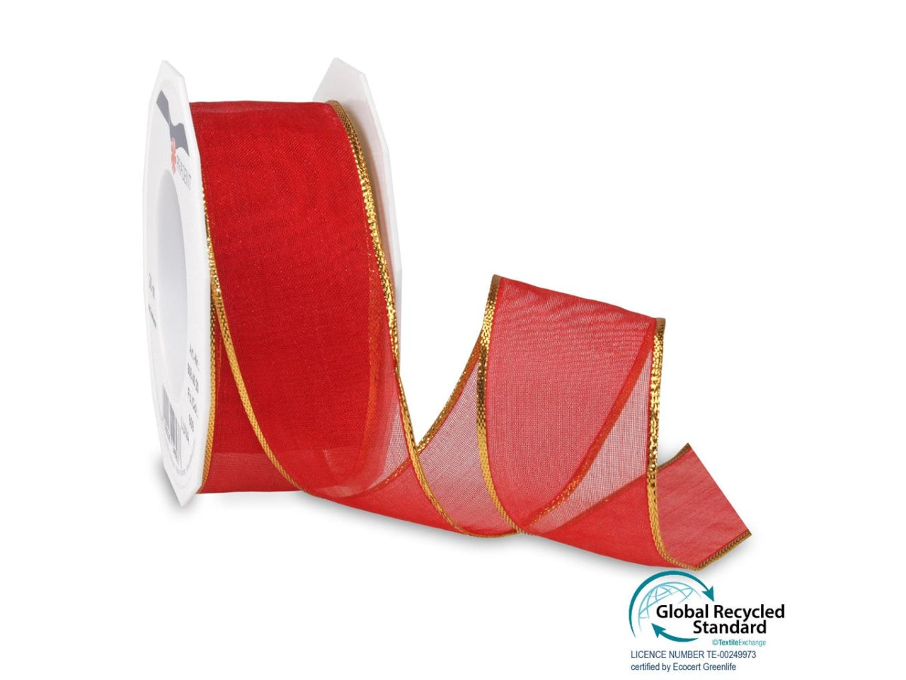 Nastro luna in organza 4cmx20mt rosso con bordo cablato oro