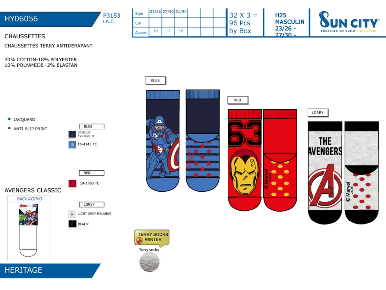 Avengers calzini terry antiscivolo dal 23/26 al 31/34 colori assortiti