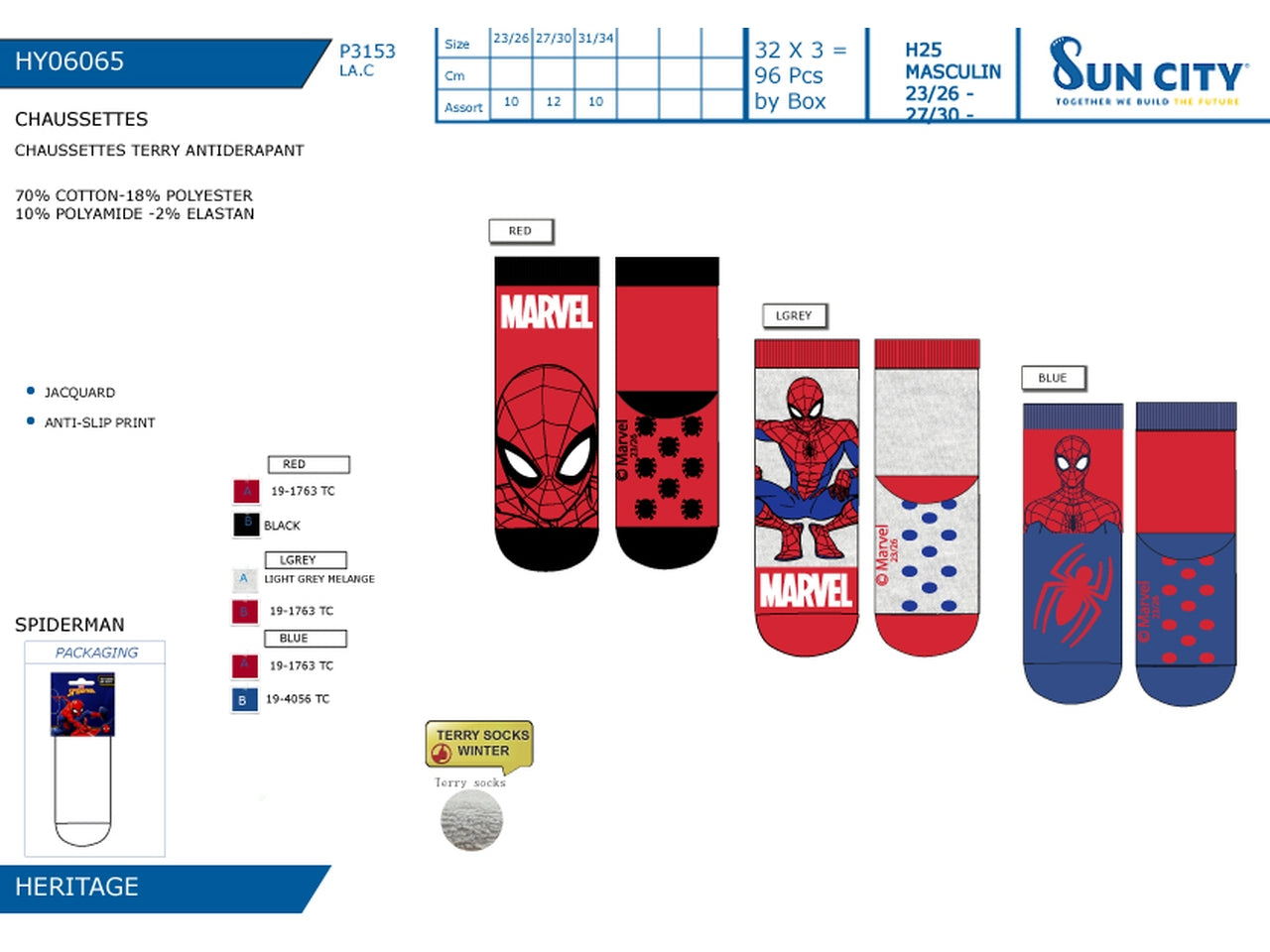 Spiderman calzini terry antiscivolo dal 23/26 al 31/34 colori assortiti