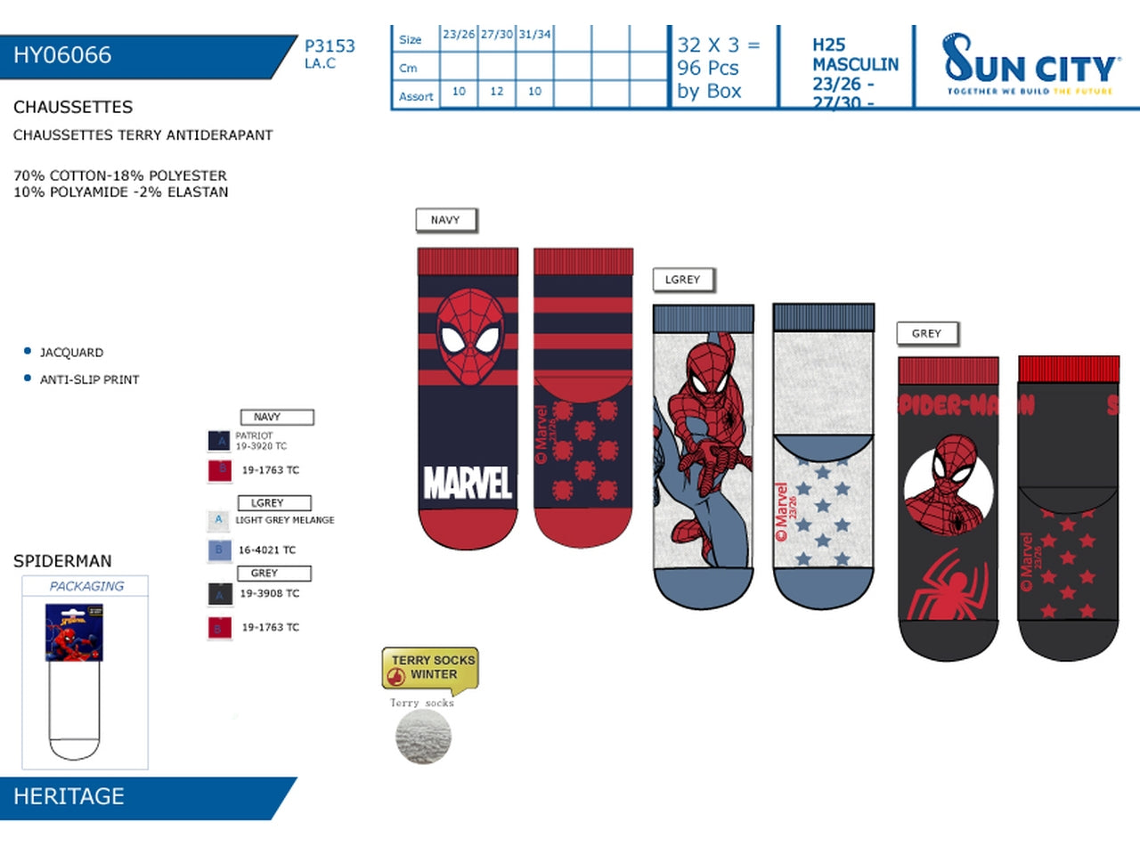 Spiderman calzini terry antiscivolo dal 23/26 al 31/34 colori assortiti