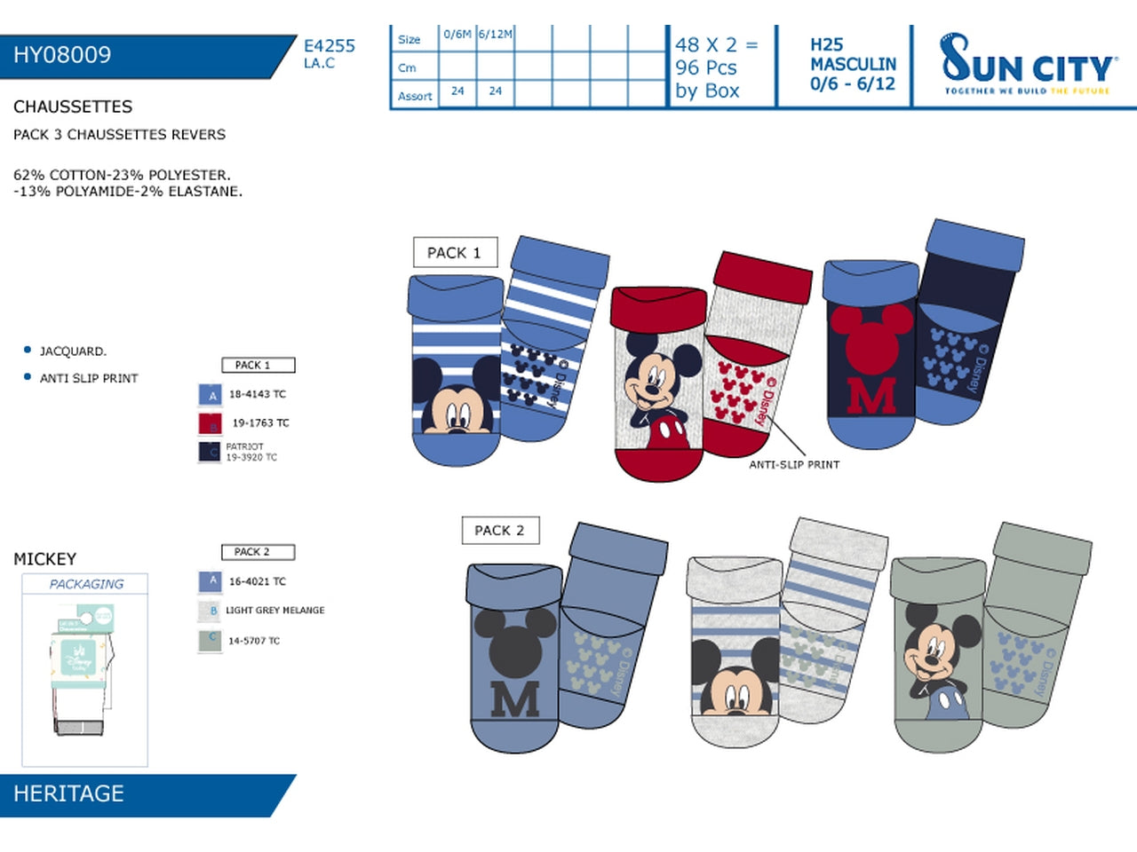 Mickey calzini taglia 0/6 e 6/12 mesi in confezione da 3 pezzi assortiti