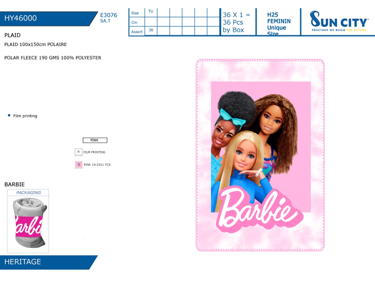 Barbie plaid 100x150cm