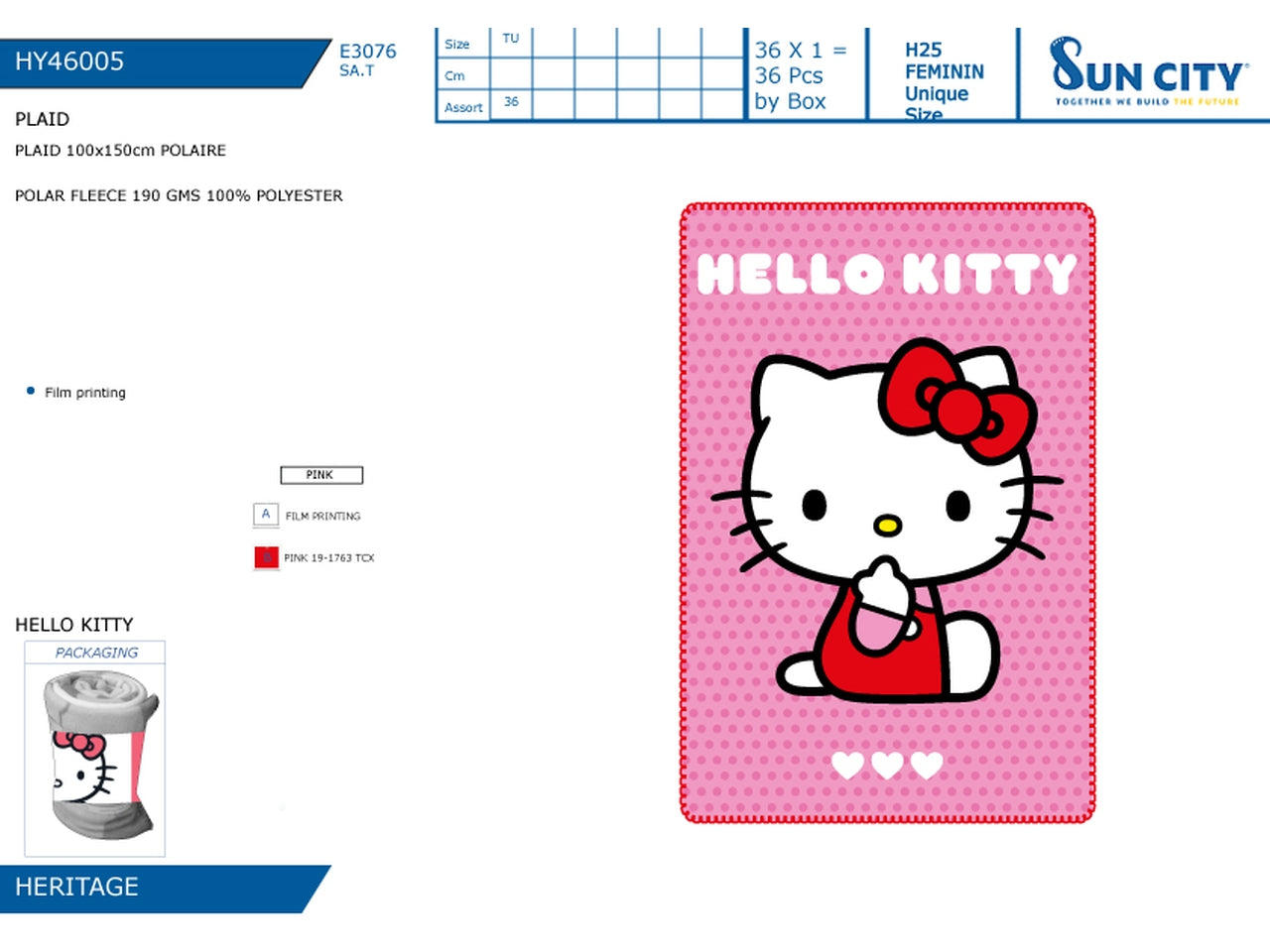 Hello kitty plaid 100x150cm