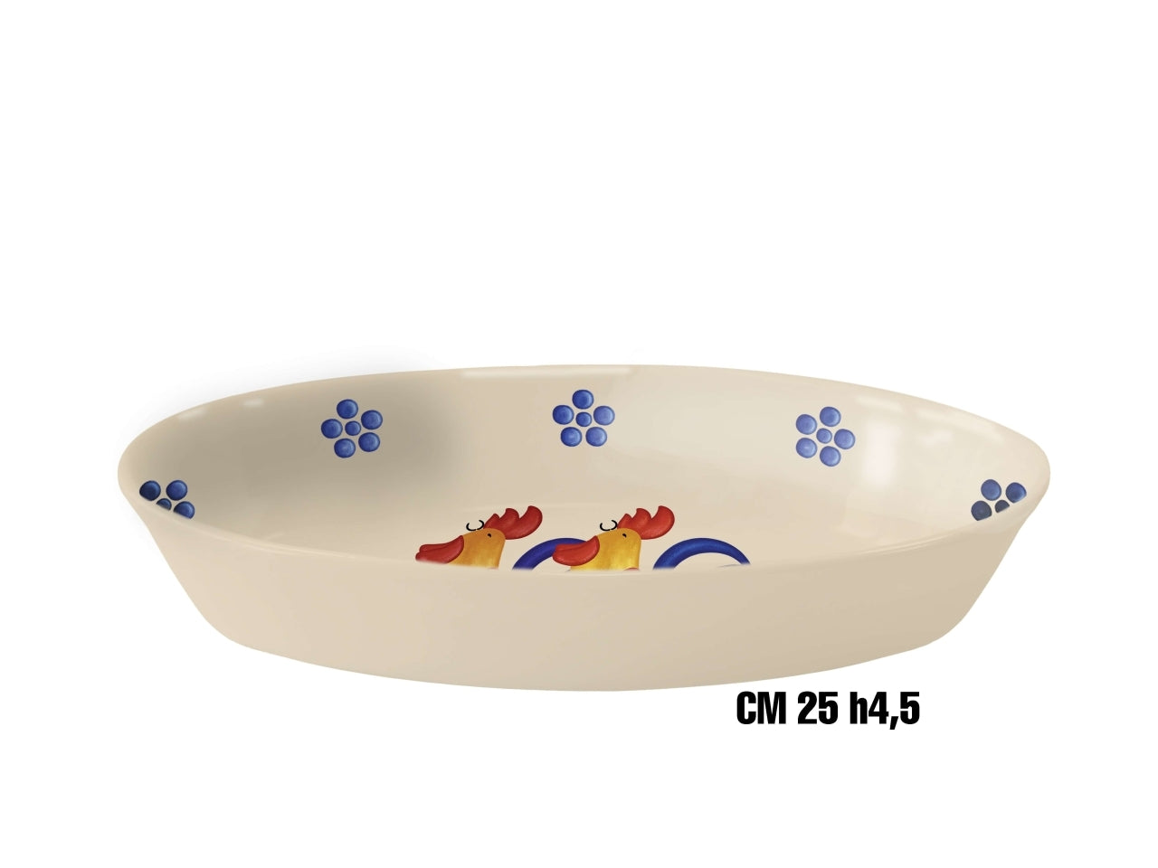 Ovalino fondo 25xh.4,5cm in melamina decoro galli