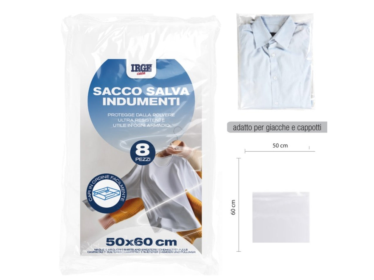 Sacco salva indumenti 50x60cm set da 8 sacchi