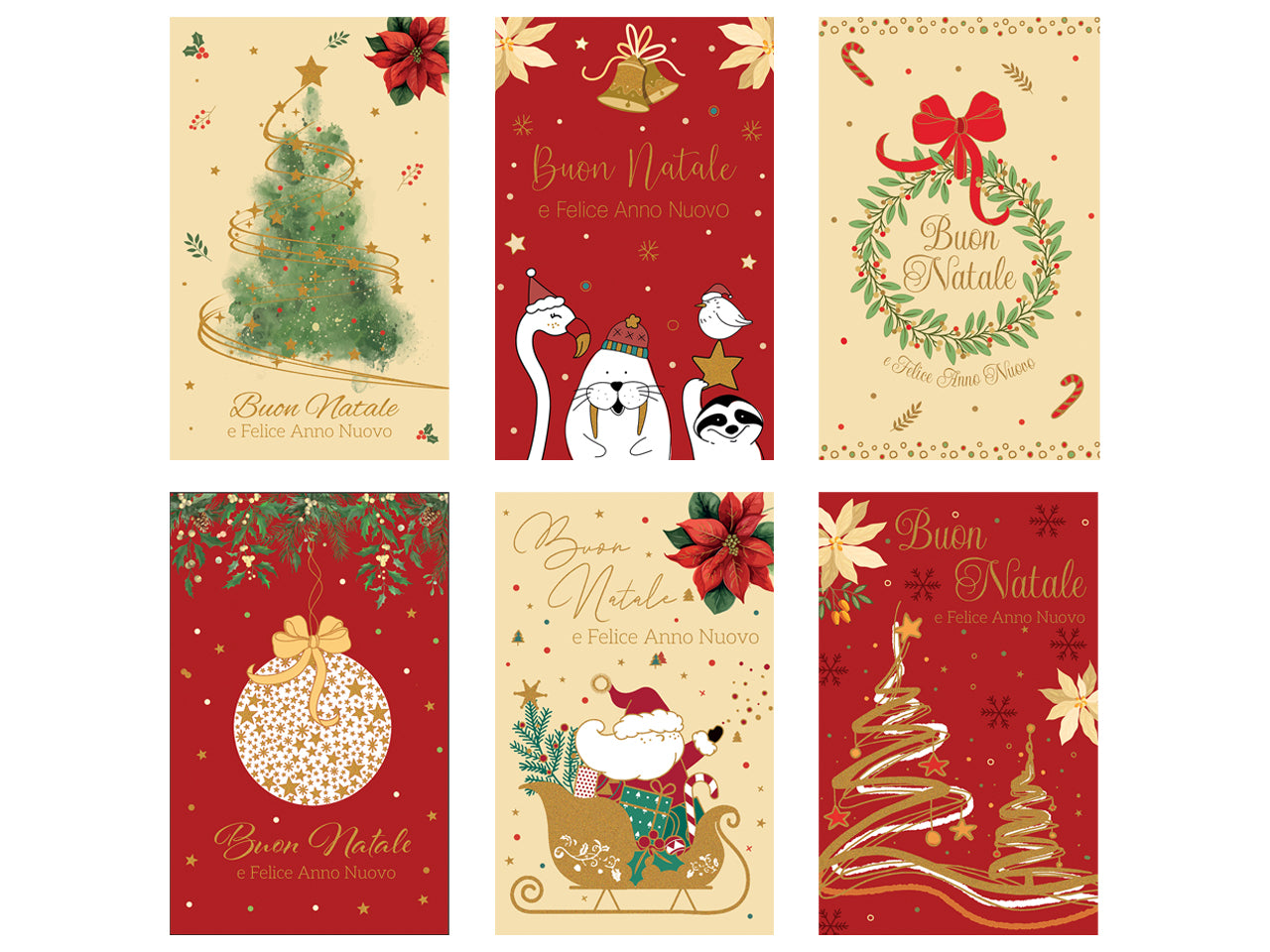 Biglietti buon natale 9x14cm in confezione da 6 pezzi fantasie assortite