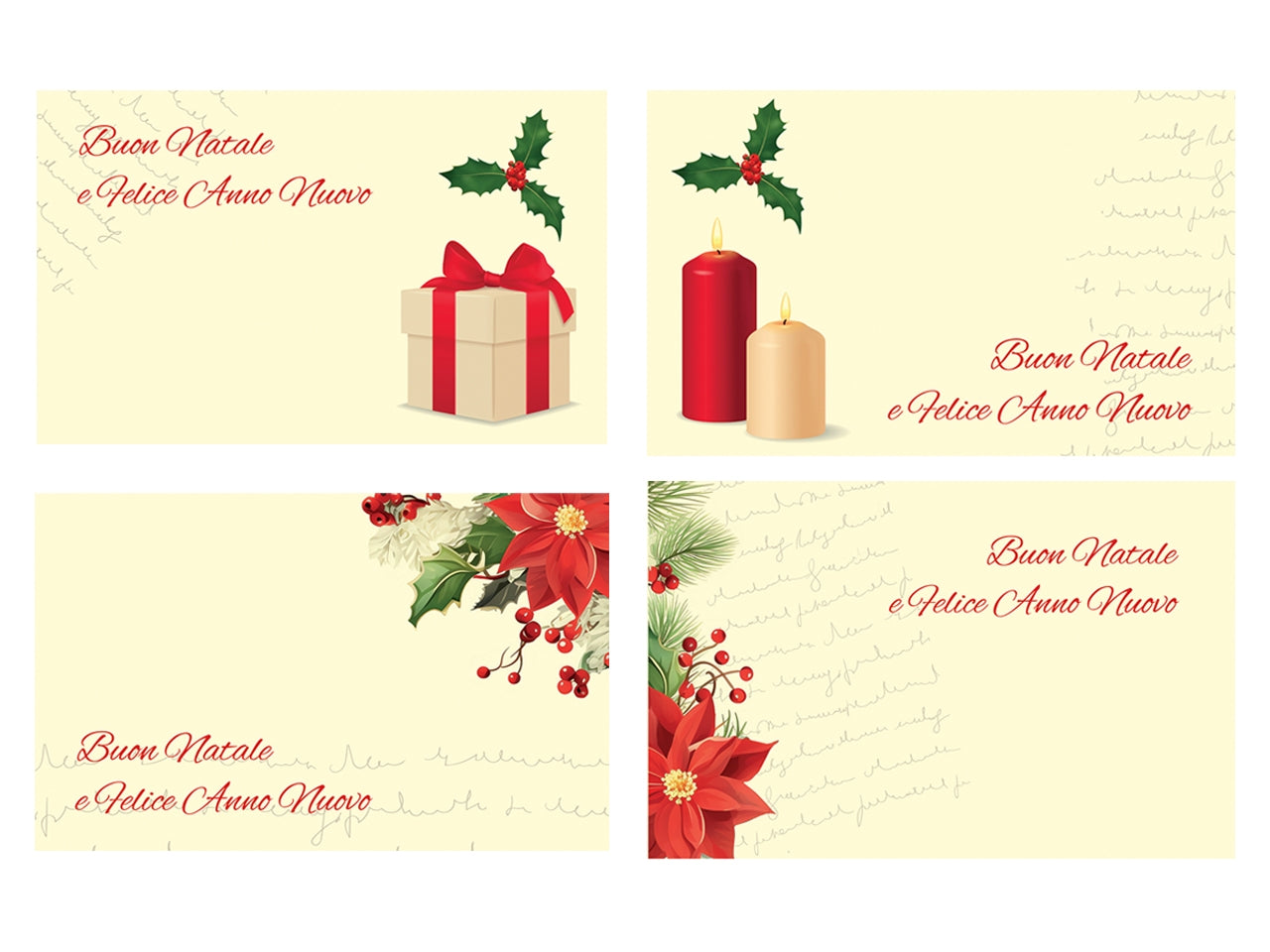 Biglietti buone feste 8,5x13,5cm in confezione da 100 pezzi fantasie assortite