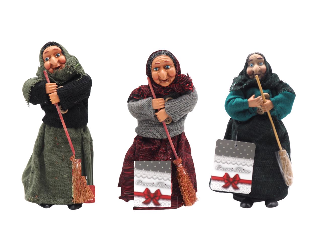 Befana 20cm con scopa e cono porta dolci