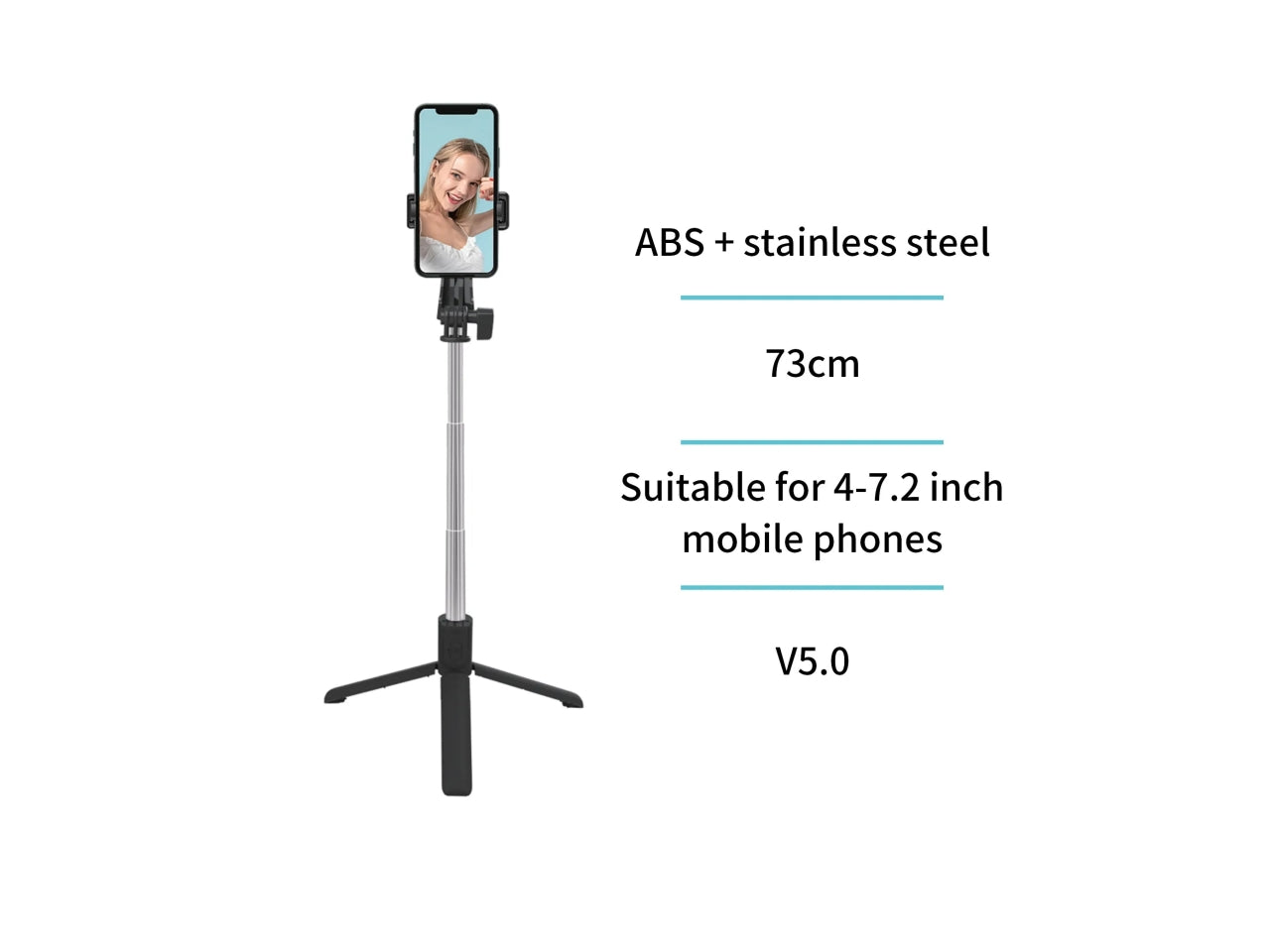 Selfie stick Bluetooth retrattile da 73 cm nero