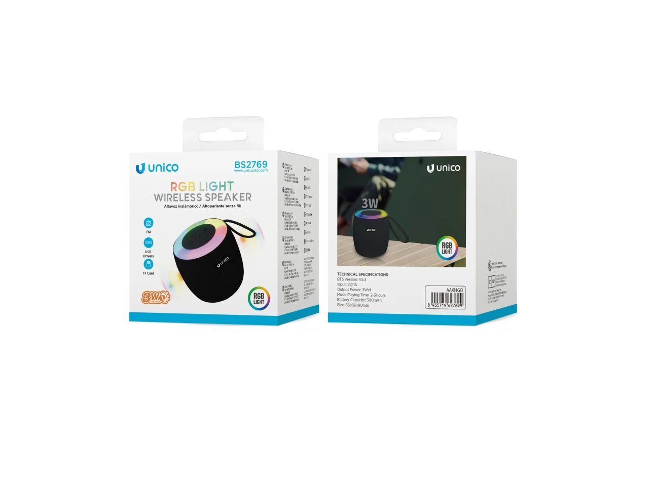 Casse in tessuto, RGB superiore, versione MINI verticale, 3W nero