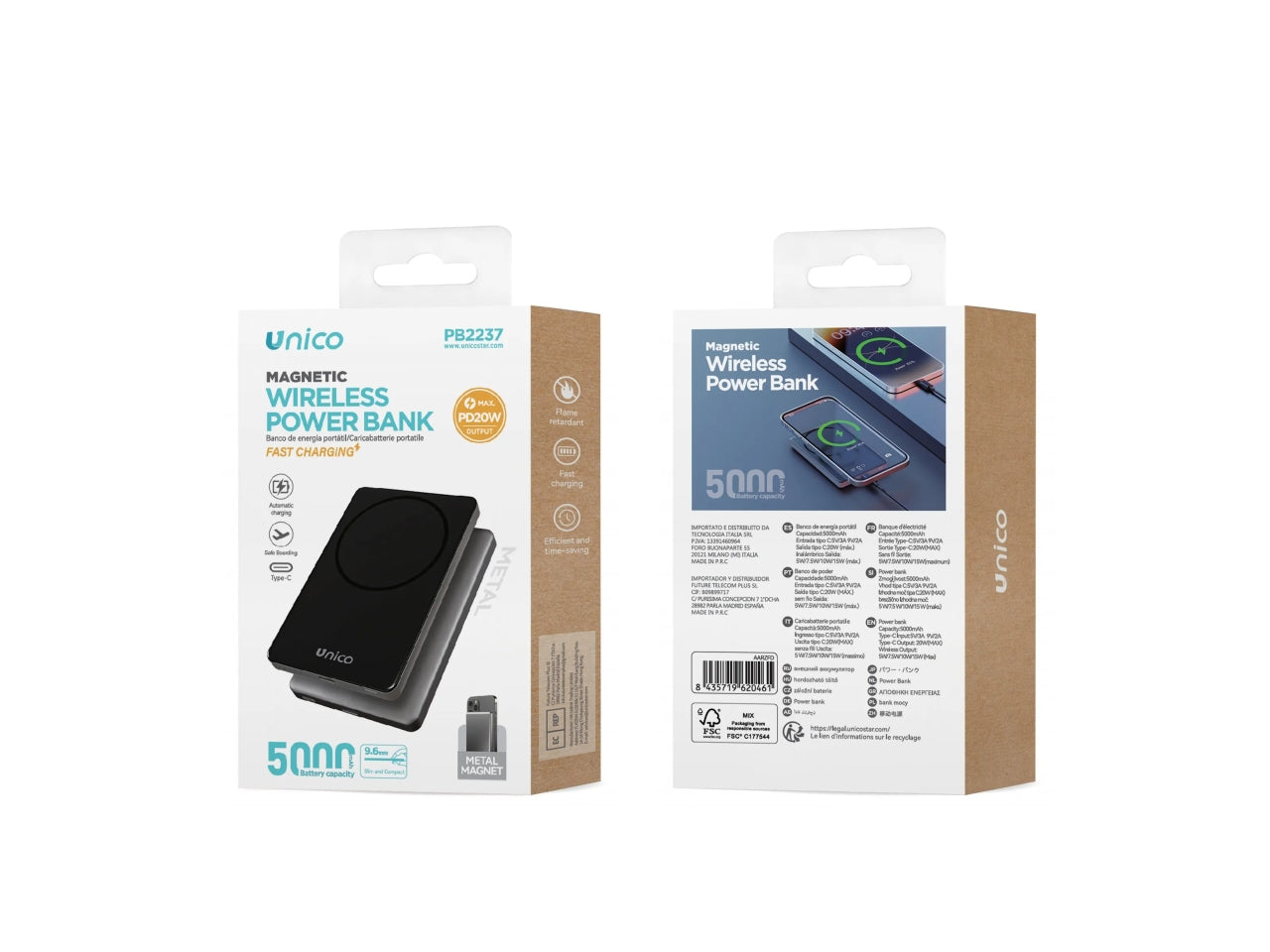Power Bank Wireless Magnetico 5000mAh Ricarica Rapida 22.5W grigio canna di fucile