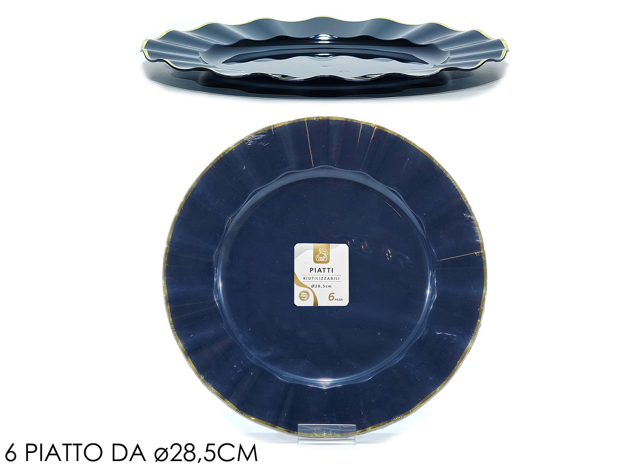 Piatti d.28,5cm blu con bordo oro set da 6 piatti