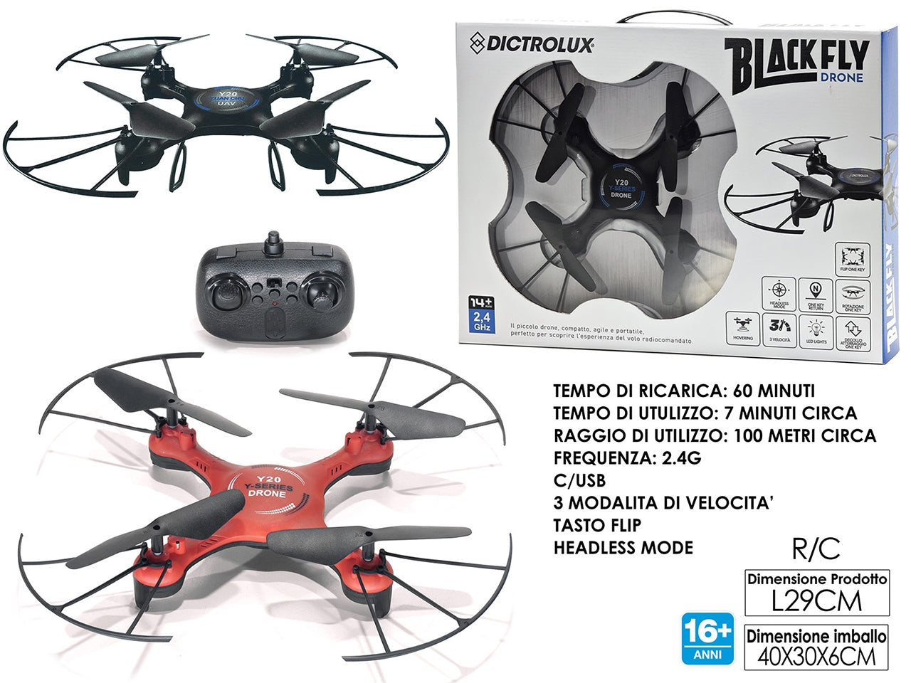 Drone black fly y20 in 2 assortimenti