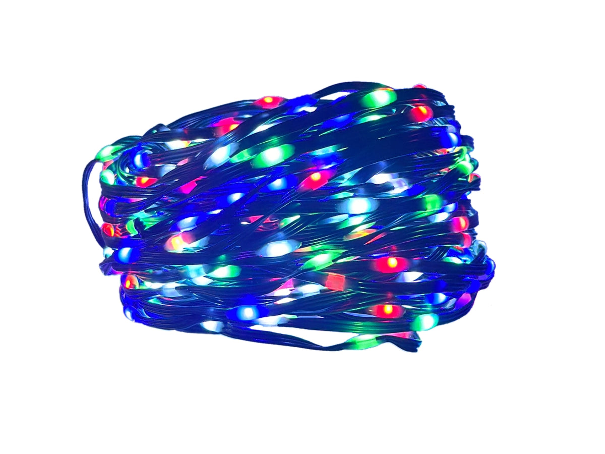 Catena 200 led "app-i light fantasy" smart rgb, con telecomando e app, 14 metri, cavo scuro, Ip44 per uso interno ed esterno