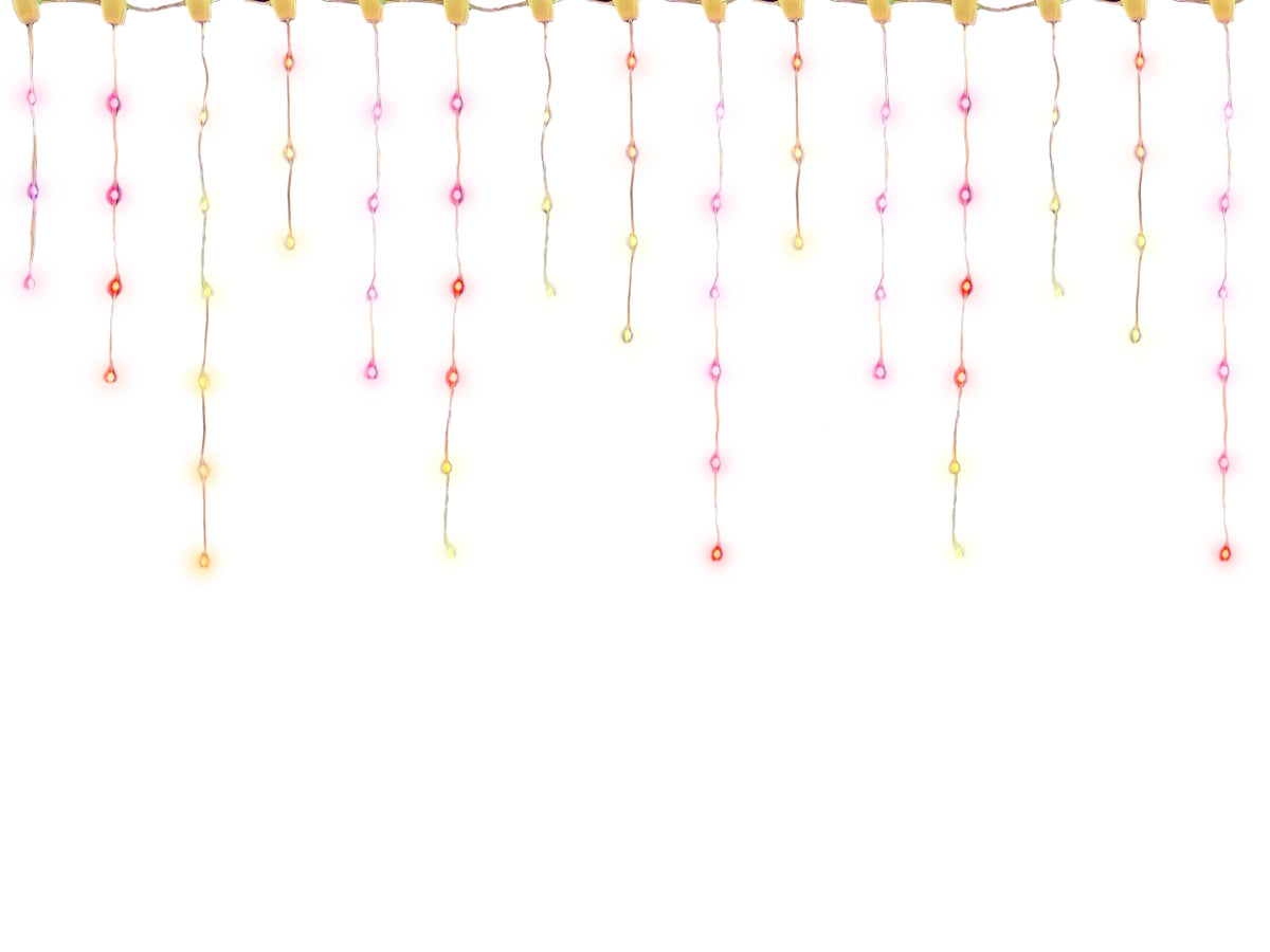 Tenda luci sfalsata 85 led "app-i light fantasy" smart rgb, 3xh.max0,6mt, con telecomando e app, cavo trasparente, Ip44 per uso interno ed esterno