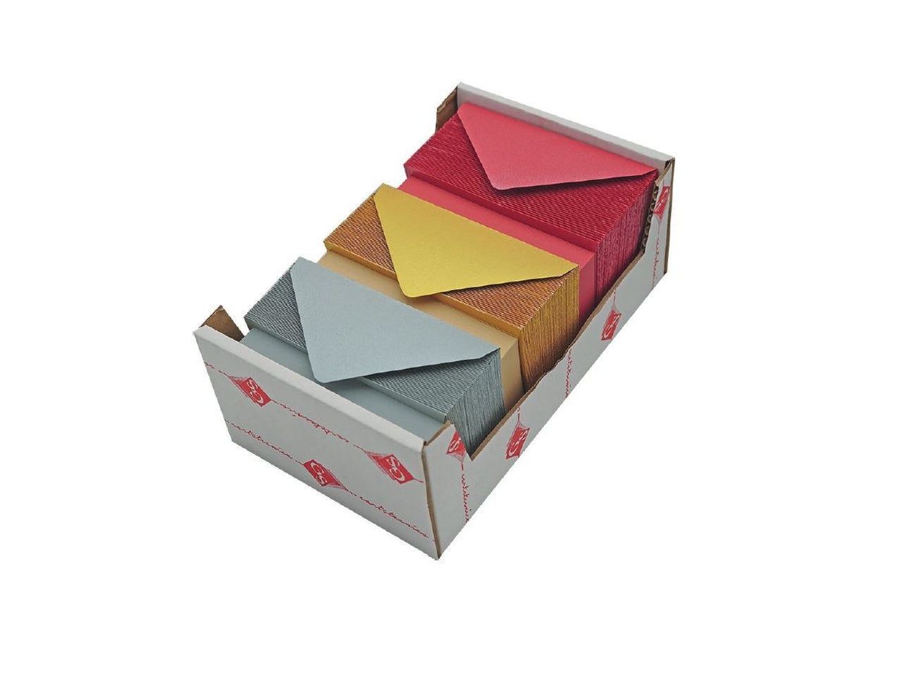 Buste e foglietto 7x11cm colori oro, argento e rosso perlati in confezione da 150+150 pezzi