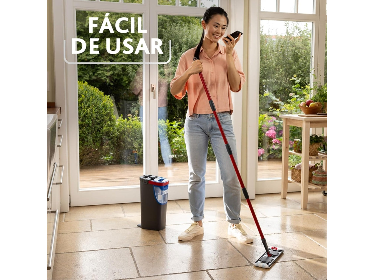 Vileda H2pro Flat Mop lavapavimenti a piastra piatta, doppio scomparto per l' acqua pulita e sporca