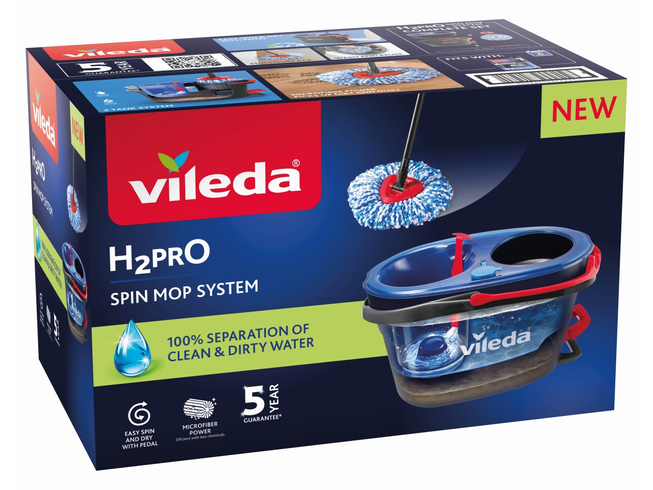 Vileda H2pro Spin Mop System lavapavimenti con centrifuga, doppio scomparto per acqua pulita e sporca