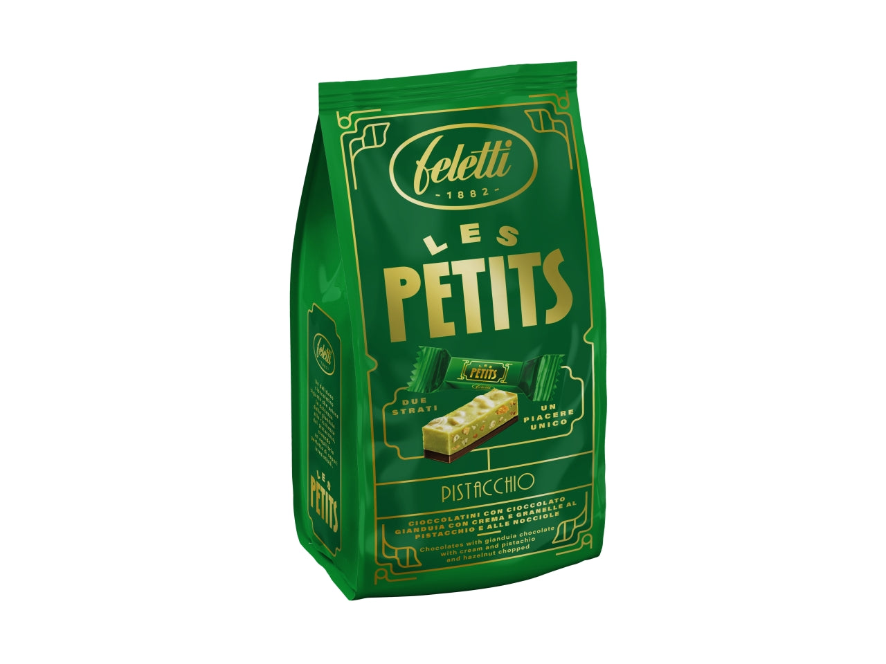 Feletti le petite, cioccolato gianduia con crema salata al pistacchio e con granella di pistacchio e nocciole 120gr