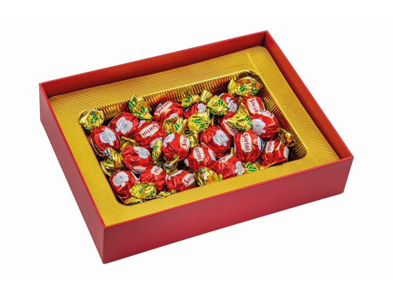 Sorini scatola 3D christmas 250gr con cioccolatini al latte con ripieno di crema alla nocciola e cereali