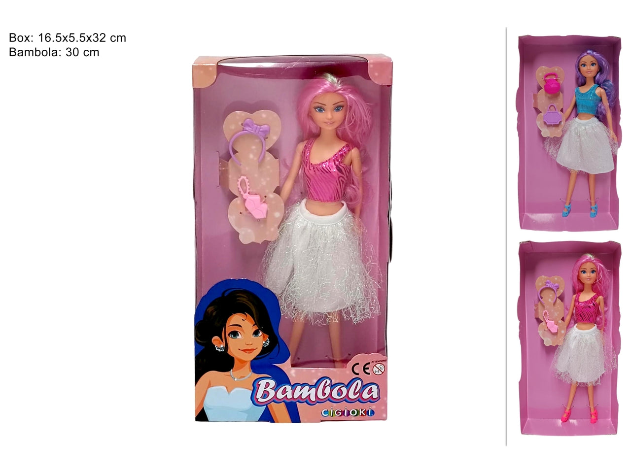 Bambola con accessori e colori assortiti