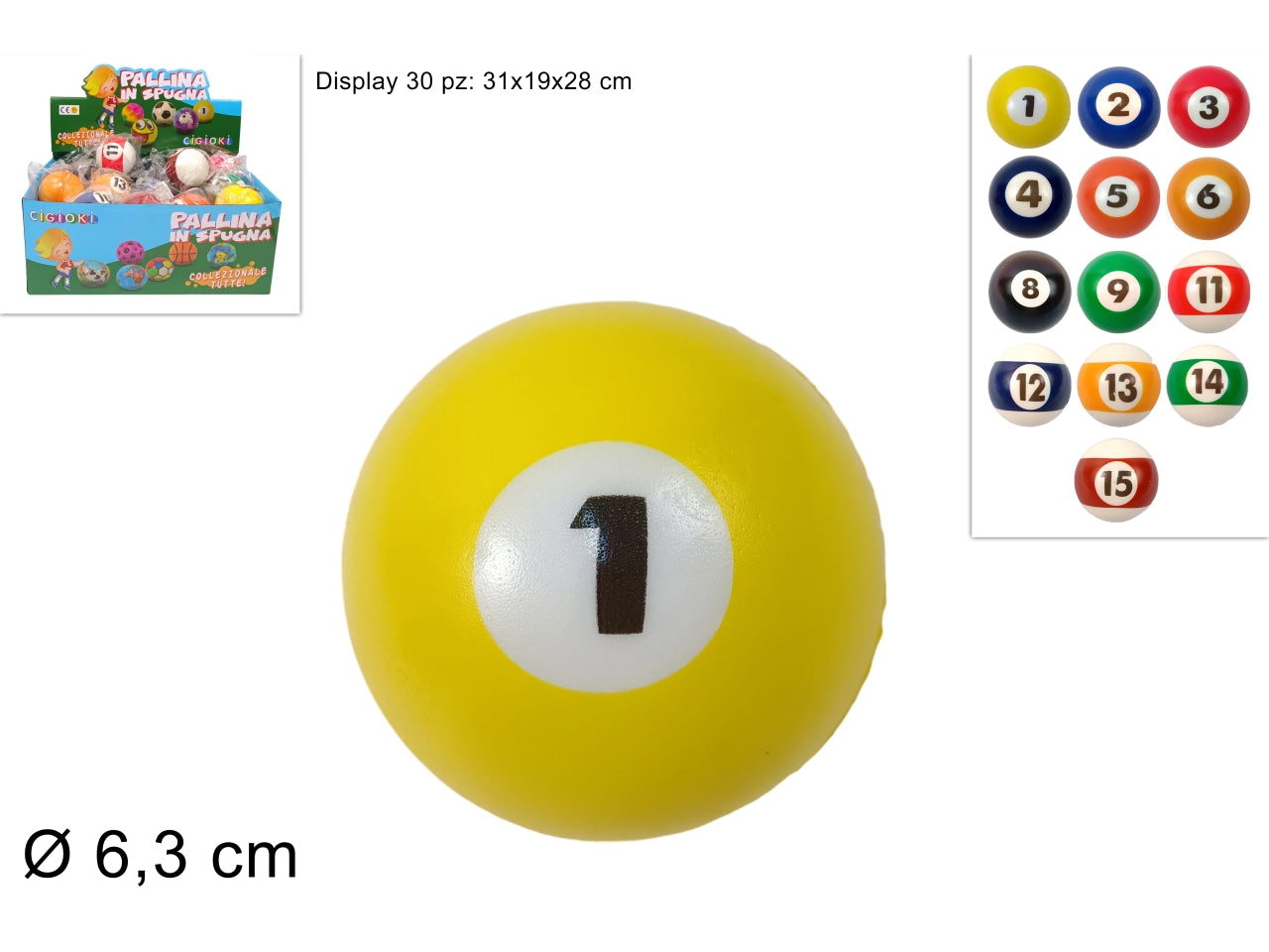 Pallina spugna biliardo 6,3cm colori assortiti