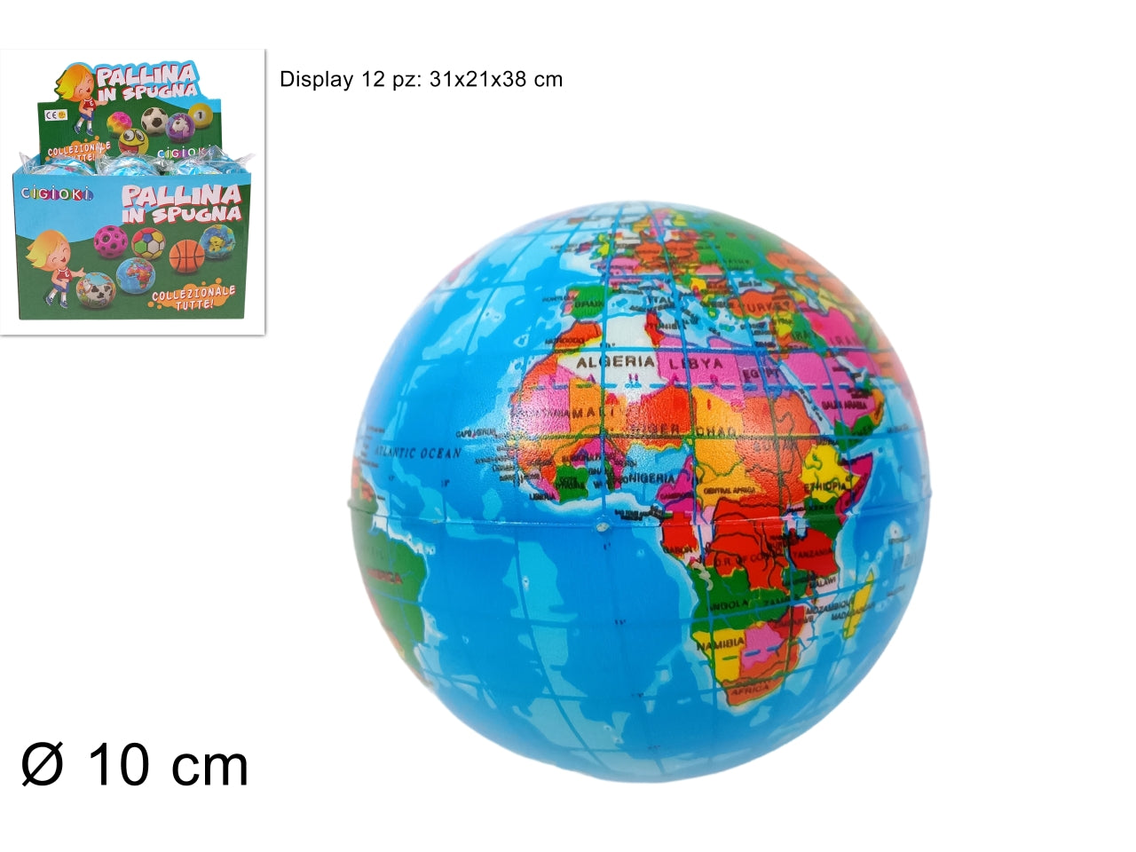 Pallina spugna mappamondo 10cm