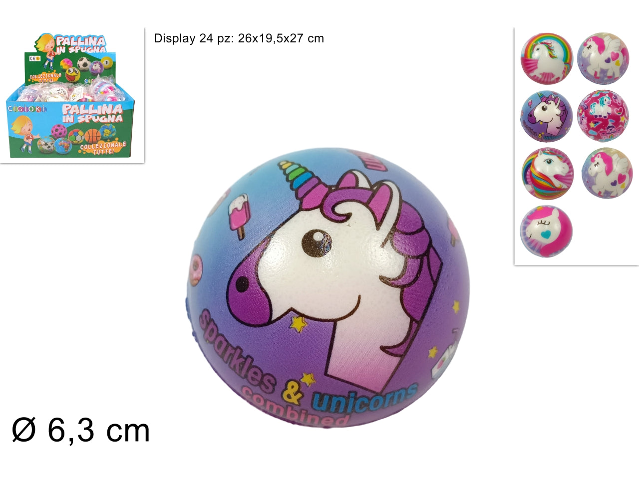 Pallina spugna unicorno 6,3cm