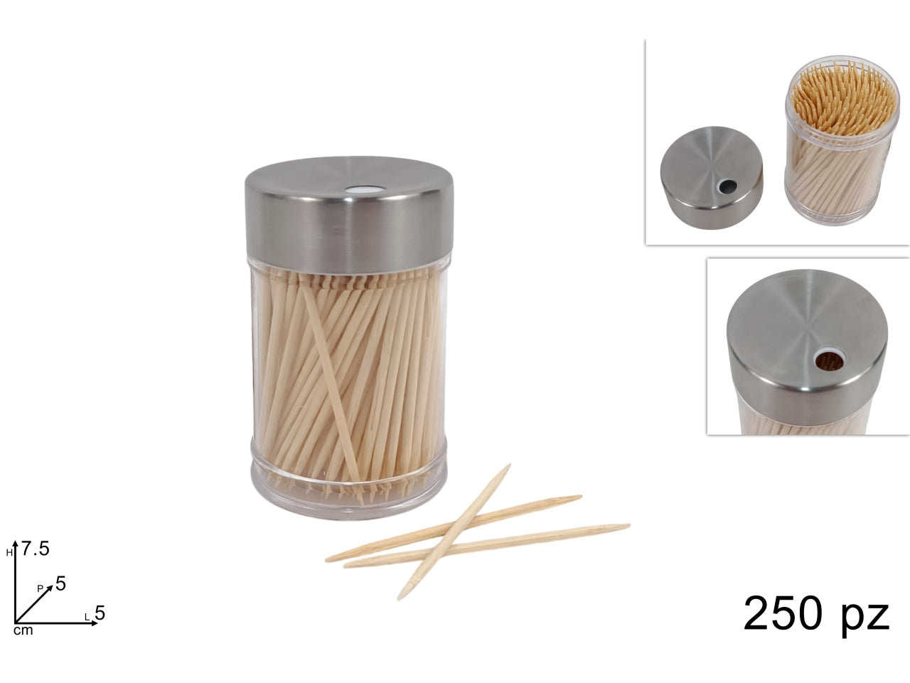 Barattolo stuzzicadenti 250pz con tappo in metallo